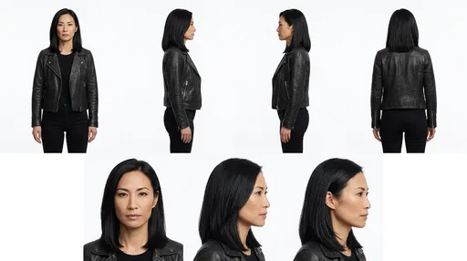 Character turnaround sheet: front, left, right, back views